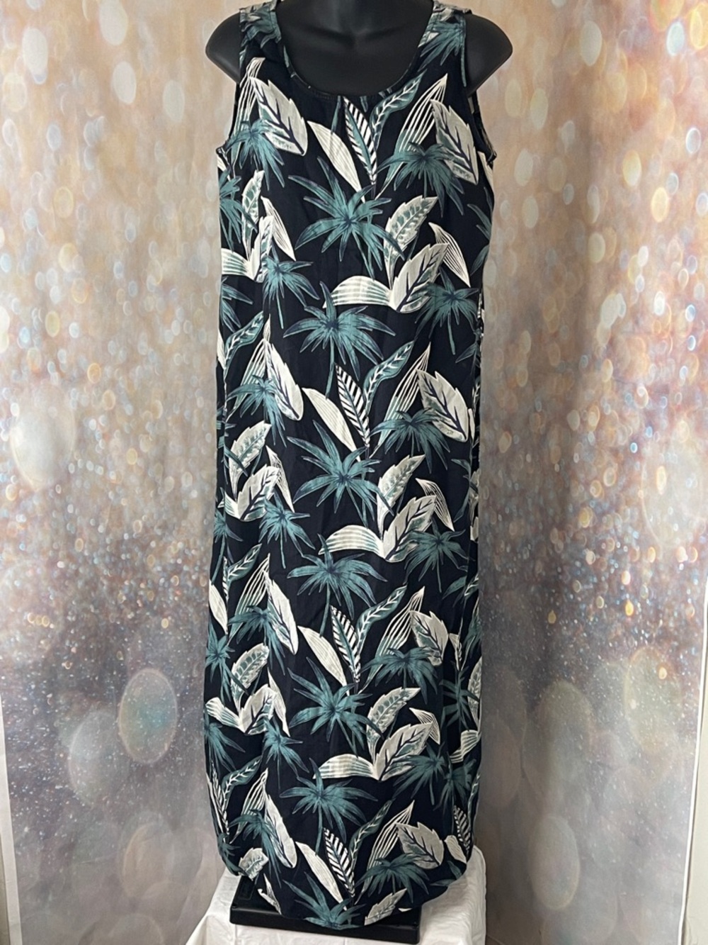 Vintage Hawaiian Sands Club Maxi Navy Maxi Dress Size Large 100% Cotton Tropical